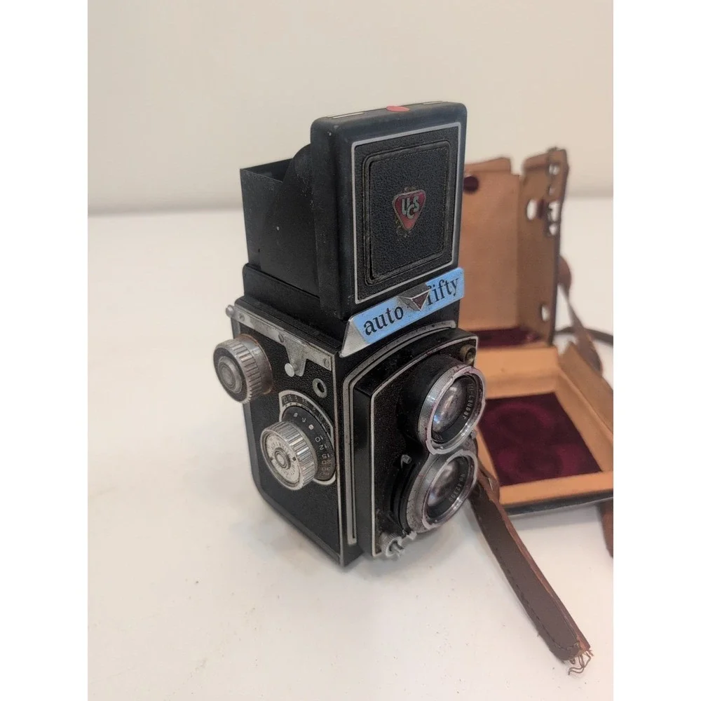 Auto Fifty Twin Lenses TLR Camera w/BIOKOR & TRI LAUSAR 80mm f3.5 LENSES Vtg